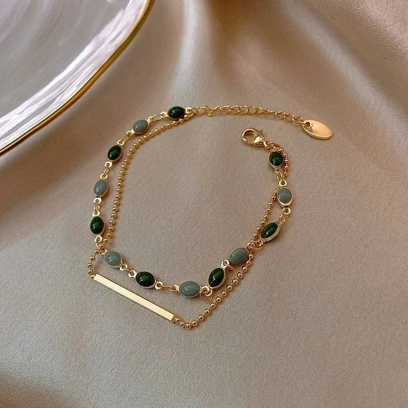 Accessoires für Damen, Kristall-Charm-Armbänder für Damen, goldfarbene Perlenkette, doppellagig, verstellbares Armband, Schmuckgeschenk