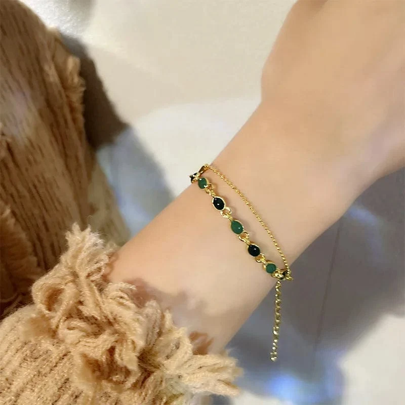 Accessoires für Damen, Kristall-Charm-Armbänder für Damen, goldfarbene Perlenkette, doppellagig, verstellbares Armband, Schmuckgeschenk