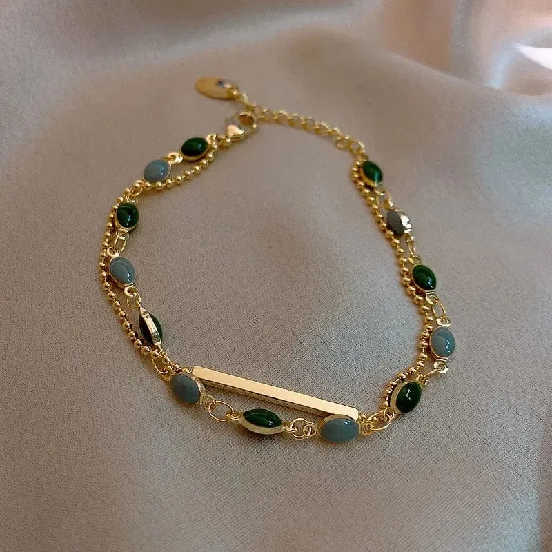 Accessoires für Damen, Kristall-Charm-Armbänder für Damen, goldfarbene Perlenkette, doppellagig, verstellbares Armband, Schmuckgeschenk
