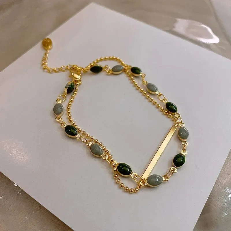 Accessoires für Damen, Kristall-Charm-Armbänder für Damen, goldfarbene Perlenkette, doppellagig, verstellbares Armband, Schmuckgeschenk