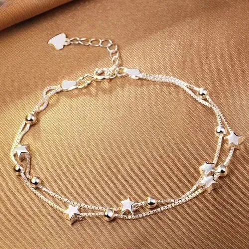 Accessoires für Damen, Kristall-Charm-Armbänder für Damen, goldfarbene Perlenkette, doppellagig, verstellbares Armband, Schmuckgeschenk
