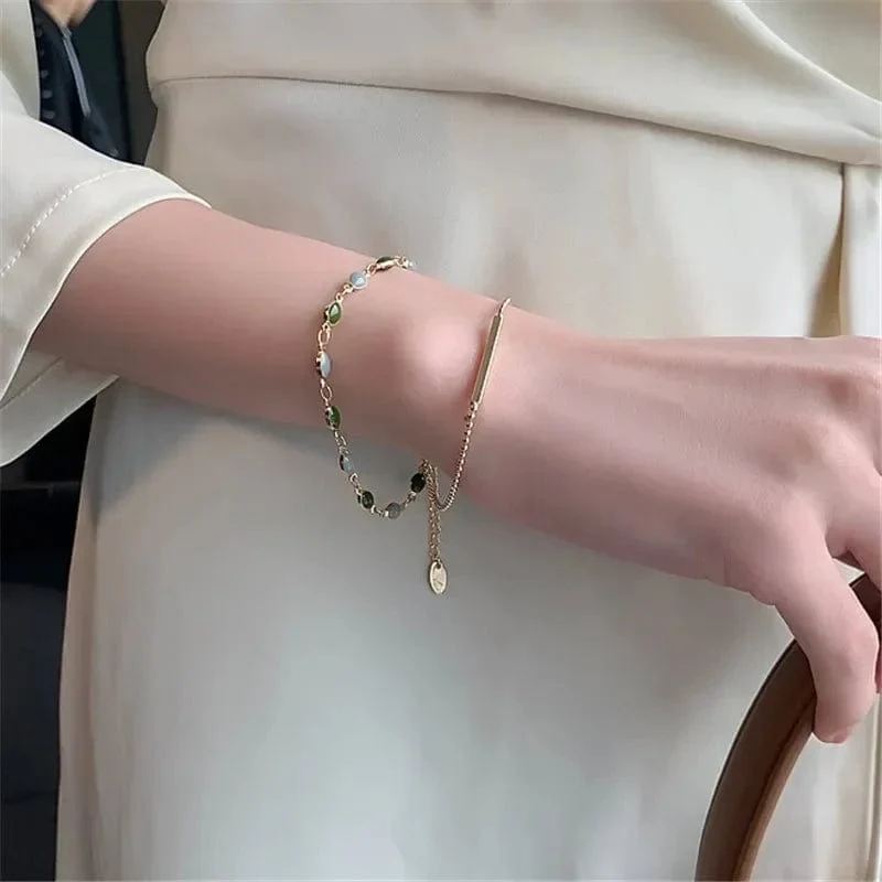 Accessoires für Damen, Kristall-Charm-Armbänder für Damen, goldfarbene Perlenkette, doppellagig, verstellbares Armband, Schmuckgeschenk