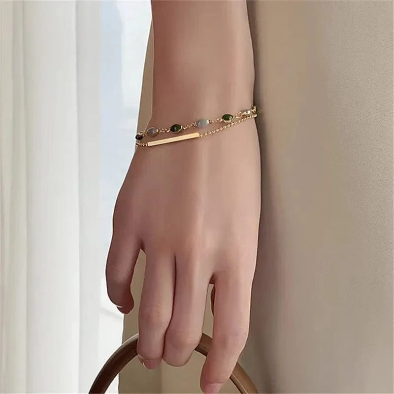 Accessoires für Damen, Kristall-Charm-Armbänder für Damen, goldfarbene Perlenkette, doppellagig, verstellbares Armband, Schmuckgeschenk