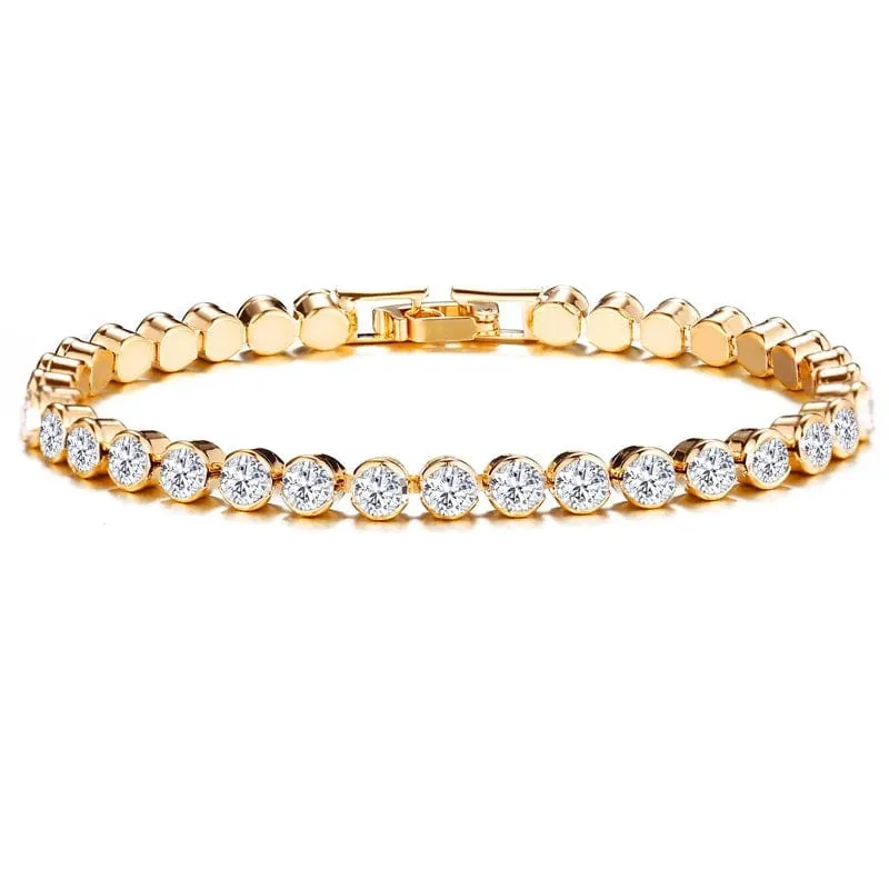 14 Karat Gold gefülltes Tennisarmband, 3 mm, 4 mm, Zirkonia, klassische Tennisgliederarmbänder für Frauen und Mädchen