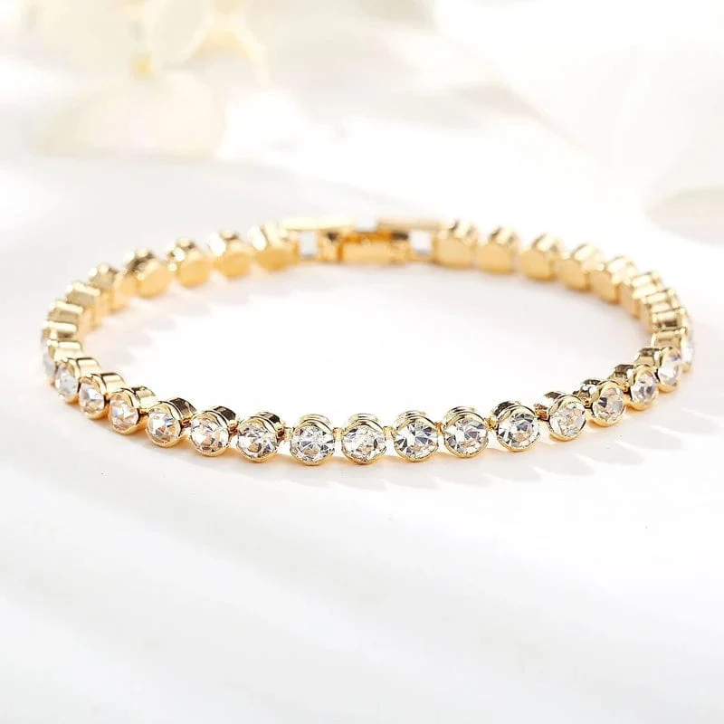 14 Karat Gold gefülltes Tennisarmband, 3 mm, 4 mm, Zirkonia, klassische Tennisgliederarmbänder für Frauen und Mädchen