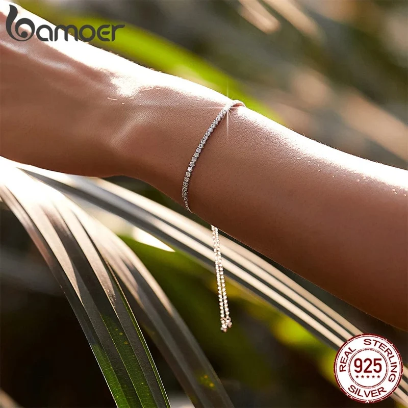 BAMOER 14K vergoldetes klassisches Tennisarmband mit Zirkonia für Damen, 925er Sterlingsilber, verstellbares Schiebearmband, Hochzeitsschmuck, Geschenk