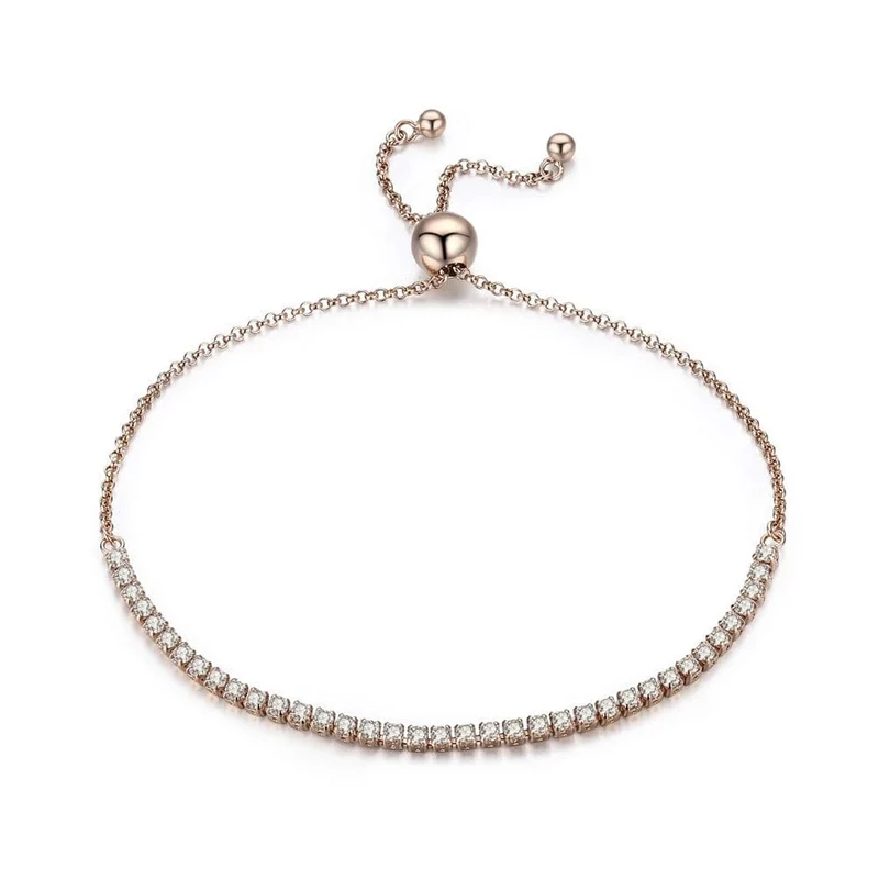 BAMOER 14K vergoldetes klassisches Tennisarmband mit Zirkonia für Damen, 925er Sterlingsilber, verstellbares Schiebearmband, Hochzeitsschmuck, Geschenk
