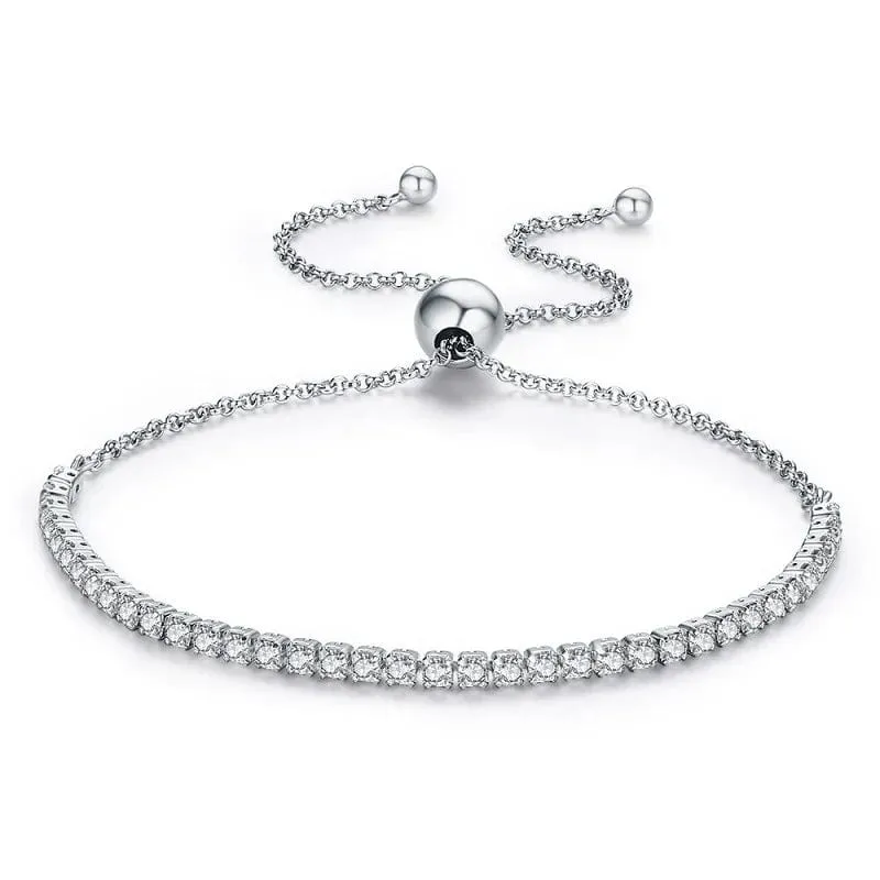 BAMOER 14K vergoldetes klassisches Tennisarmband mit Zirkonia für Damen, 925er Sterlingsilber, verstellbares Schiebearmband, Hochzeitsschmuck, Geschenk