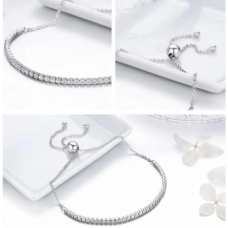 BAMOER 14K vergoldetes klassisches Tennisarmband mit Zirkonia für Damen, 925er Sterlingsilber, verstellbares Schiebearmband, Hochzeitsschmuck, Geschenk
