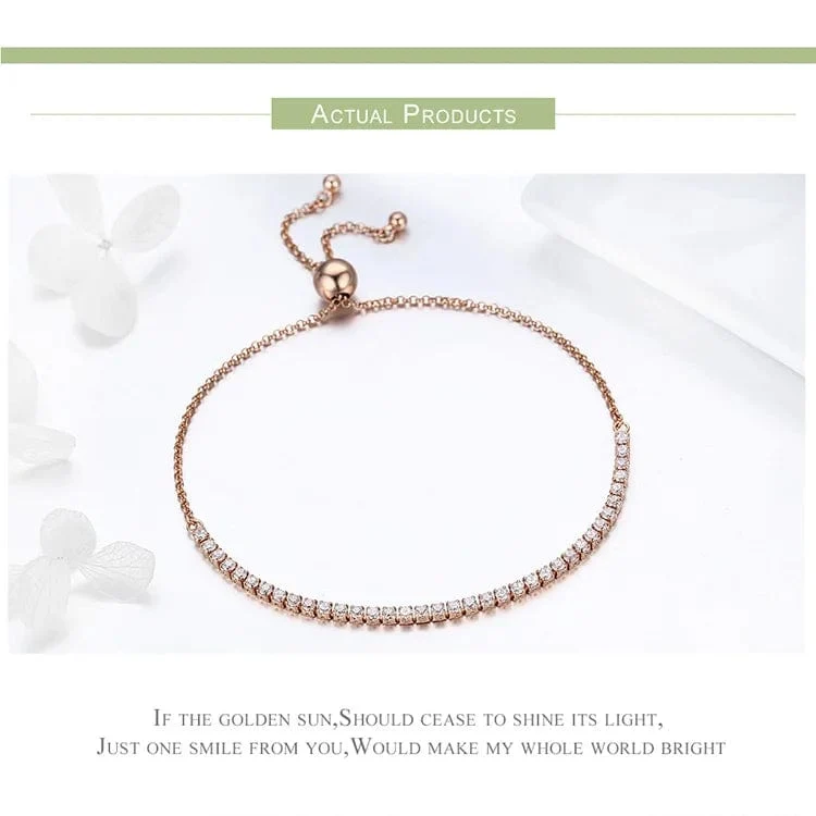 BAMOER 14K vergoldetes klassisches Tennisarmband mit Zirkonia für Damen, 925er Sterlingsilber, verstellbares Schiebearmband, Hochzeitsschmuck, Geschenk