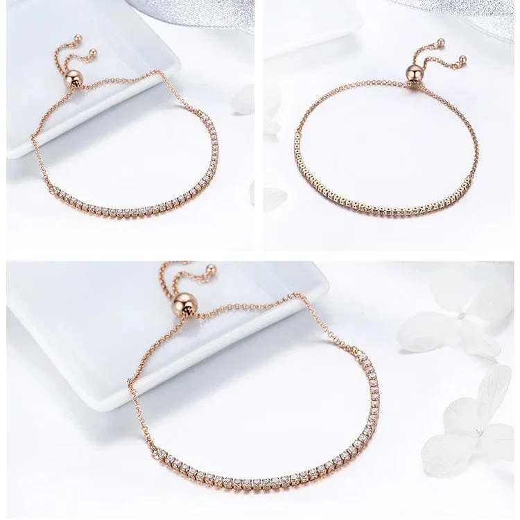 BAMOER 14K vergoldetes klassisches Tennisarmband mit Zirkonia für Damen, 925er Sterlingsilber, verstellbares Schiebearmband, Hochzeitsschmuck, Geschenk