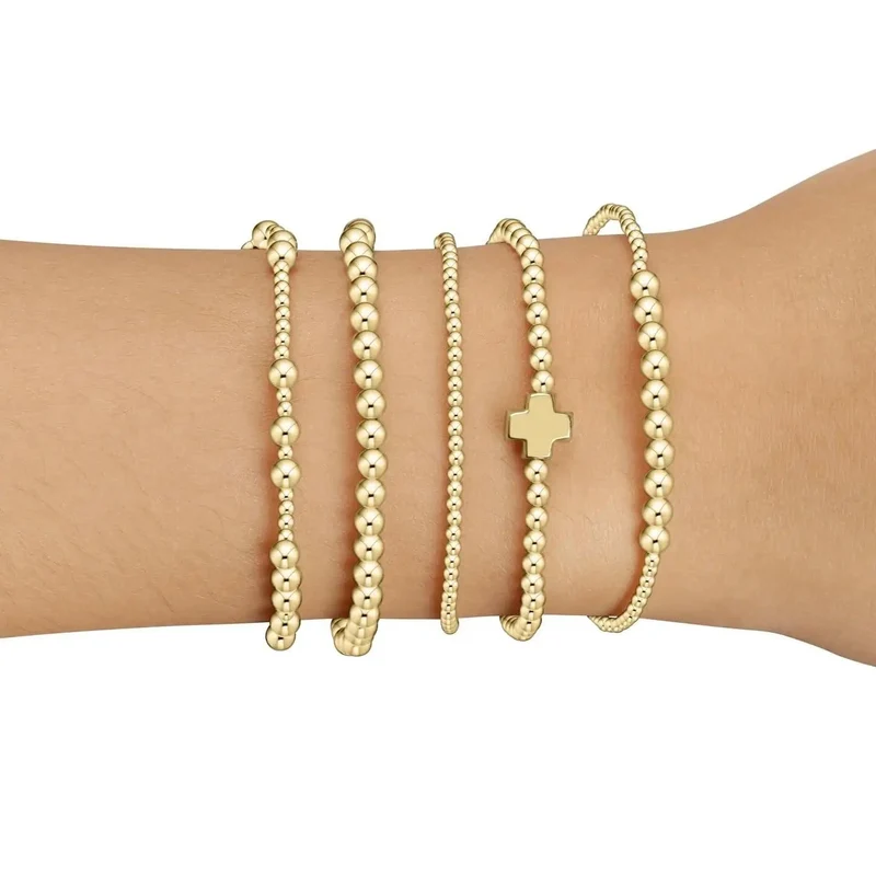 Vlen Christliches Goldkreuz Luxusarmband Modeschmuck 18 K vergoldete Perlenarmband für Frauen Perlen Pulseras Mujer