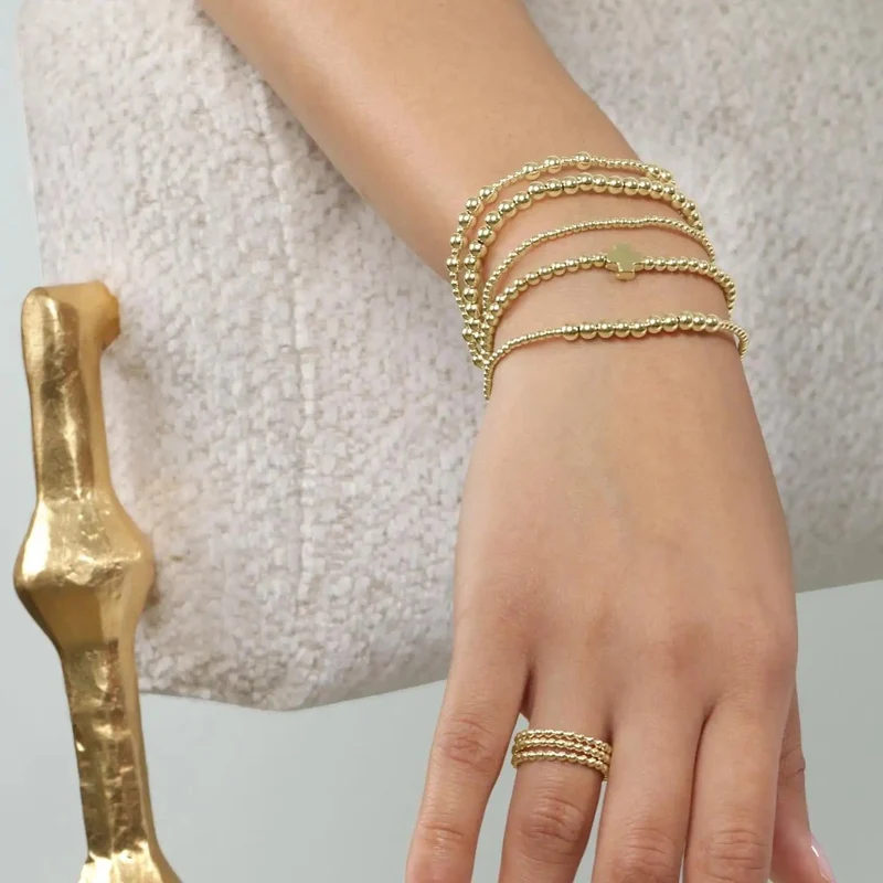 Vlen Christliches Goldkreuz Luxusarmband Modeschmuck 18 K vergoldete Perlenarmband für Frauen Perlen Pulseras Mujer