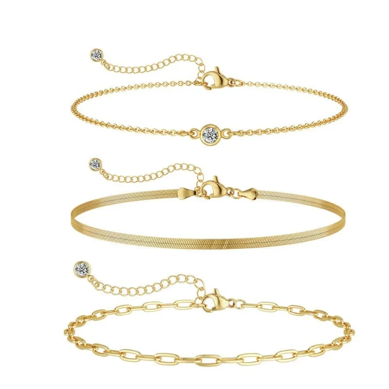 3-teiliges Armband-Set aus 14 Karat vergoldetem Edelstahl, wasserdicht, für Frauen und Mädchen, Schlangenkette, kubanische Glieder, Manschettenarmreif, stapelbare Armbänder