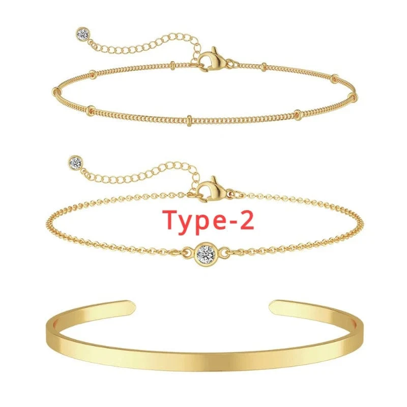 3-teiliges Armband-Set aus 14 Karat vergoldetem Edelstahl, wasserdicht, für Frauen und Mädchen, Schlangenkette, kubanische Glieder, Manschettenarmreif, stapelbare Armbänder