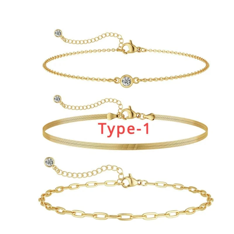 3-teiliges Armband-Set aus 14 Karat vergoldetem Edelstahl, wasserdicht, für Frauen und Mädchen, Schlangenkette, kubanische Glieder, Manschettenarmreif, stapelbare Armbänder
