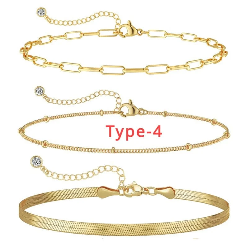 3-teiliges Armband-Set aus 14 Karat vergoldetem Edelstahl, wasserdicht, für Frauen und Mädchen, Schlangenkette, kubanische Glieder, Manschettenarmreif, stapelbare Armbänder