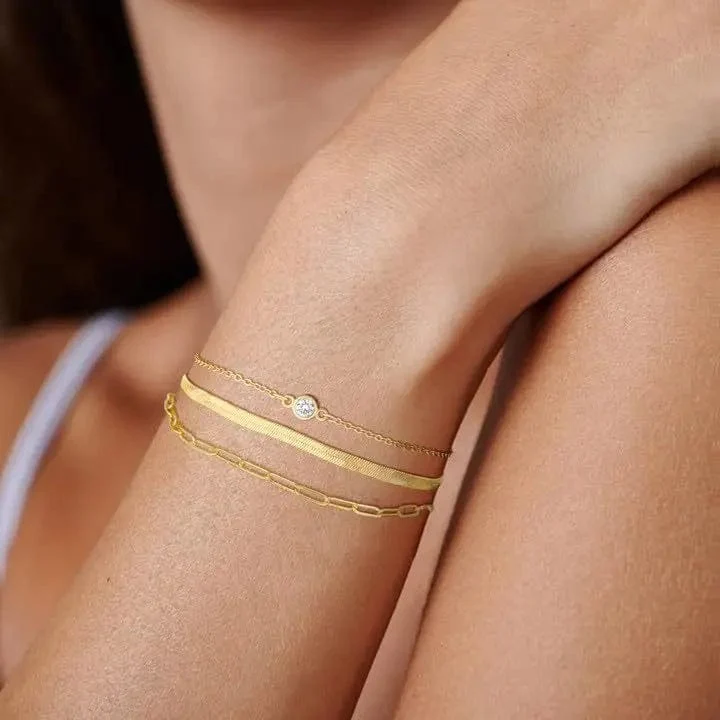 3-teiliges Armband-Set aus 14 Karat vergoldetem Edelstahl, wasserdicht, für Frauen und Mädchen, Schlangenkette, kubanische Glieder, Manschettenarmreif, stapelbare Armbänder