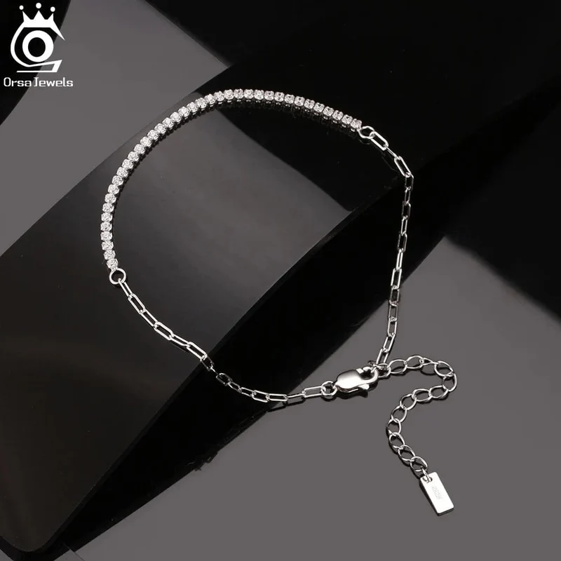 ORSA JEWELS 14K vergoldetes Tennisarmband mit Büroklammerketten für Frauen, 925er Sterlingsilber, handgefertigte Armbänder, Schmuck SB141