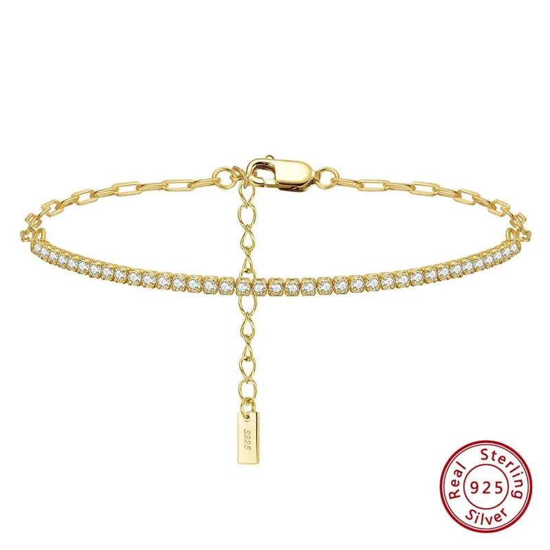 ORSA JEWELS 14K vergoldetes Tennisarmband mit Büroklammerketten für Frauen, 925er Sterlingsilber, handgefertigte Armbänder, Schmuck SB141