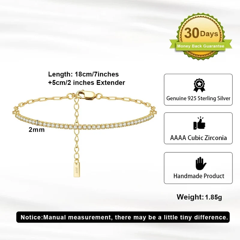 ORSA JEWELS 14K vergoldetes Tennisarmband mit Büroklammerketten für Frauen, 925er Sterlingsilber, handgefertigte Armbänder, Schmuck SB141