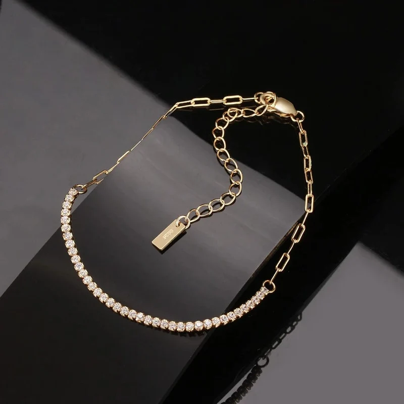 ORSA JEWELS 14K vergoldetes Tennisarmband mit Büroklammerketten für Frauen, 925er Sterlingsilber, handgefertigte Armbänder, Schmuck SB141