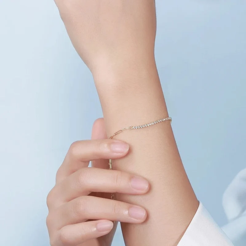 ORSA JEWELS 14K vergoldetes Tennisarmband mit Büroklammerketten für Frauen, 925er Sterlingsilber, handgefertigte Armbänder, Schmuck SB141