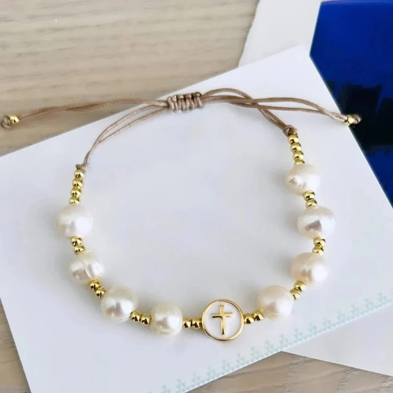 KKBEAD Natürliches Perlenarmband für Damen, modisch, Jungfrau Maria, Guadalupe-Schmuck, 18 Karat vergoldet, wasserdichte Armbänder, Pulseras