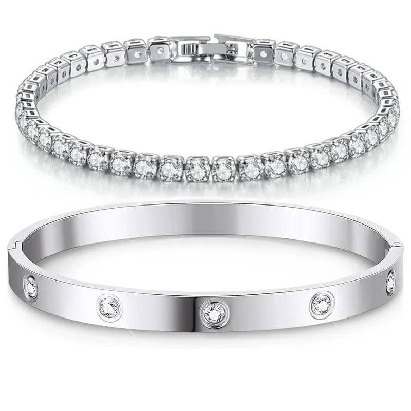 Stapelbare Goldarmbänder, Armreifen für Frauen und Mädchen, 14 Karat vergoldet, Zirkonia, Tennisarmband, Edelstahl, Schmuckgeschenke