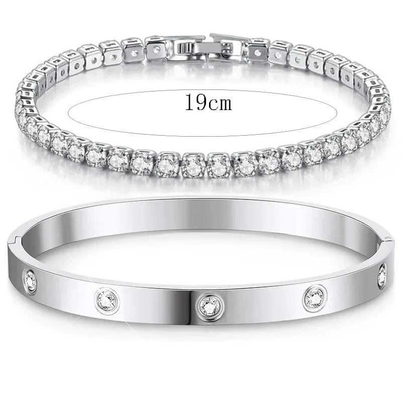 Stapelbare Goldarmbänder, Armreifen für Frauen und Mädchen, 14 Karat vergoldet, Zirkonia, Tennisarmband, Edelstahl, Schmuckgeschenke