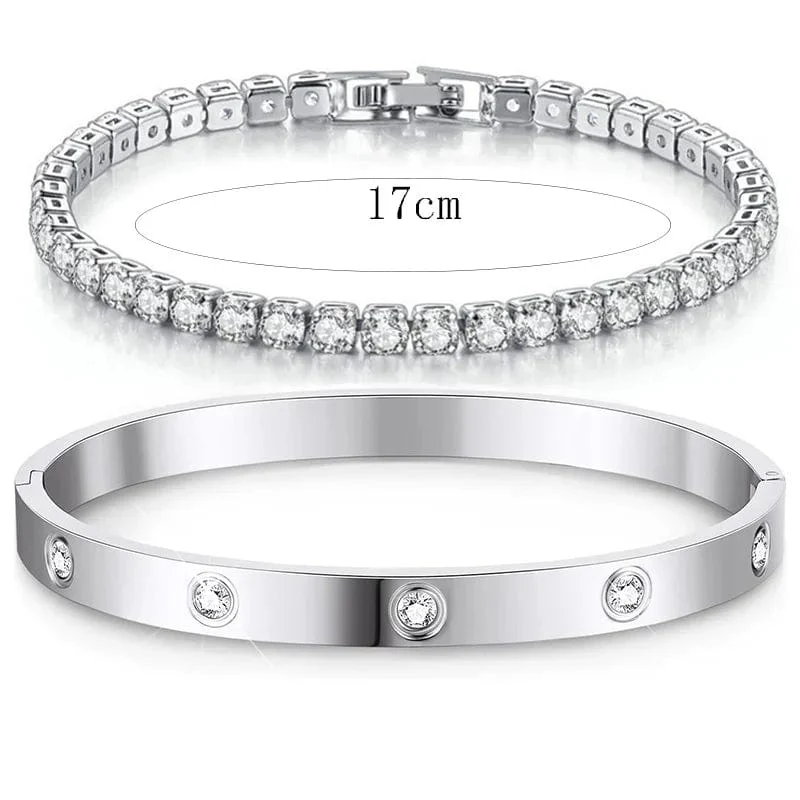Stapelbare Goldarmbänder, Armreifen für Frauen und Mädchen, 14 Karat vergoldet, Zirkonia, Tennisarmband, Edelstahl, Schmuckgeschenke