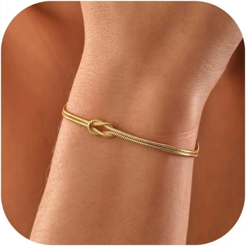 Liebesknoten-Armbänder für Frauen, 14 Karat vergoldet, zierliche Schlangenkette, Unendlichkeitsarmband, verstellbar, Edelstahl, Schmuckgeschenke