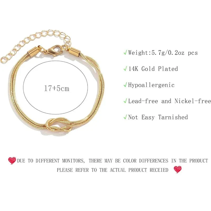 Liebesknoten-Armbänder für Frauen, 14 Karat vergoldet, zierliche Schlangenkette, Unendlichkeitsarmband, verstellbar, Edelstahl, Schmuckgeschenke