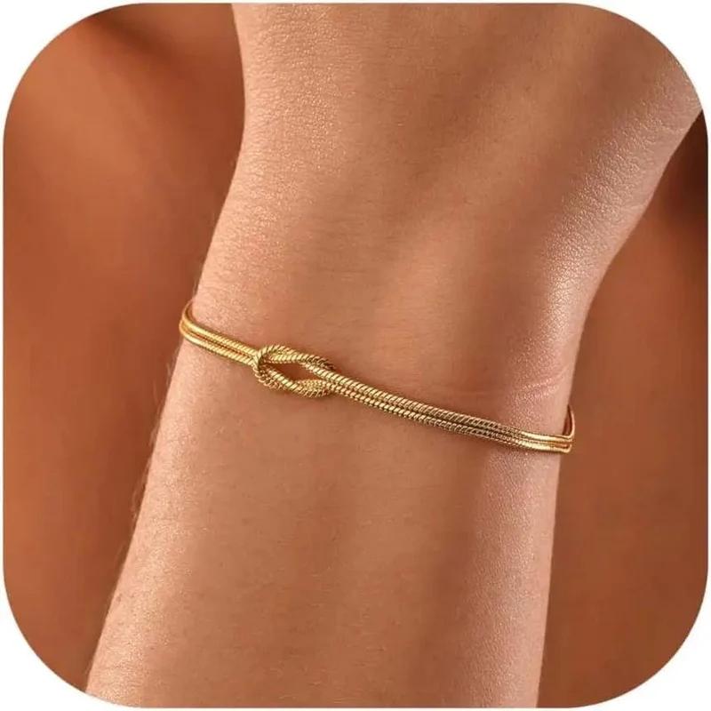 Liebesknoten-Armbänder für Frauen, 14 Karat vergoldet, zierliche Schlangenkette, Unendlichkeitsarmband, verstellbar, Edelstahl, Schmuckgeschenke