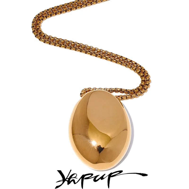Yhpup 70 cm minimalistische lange Unisex-Pulloverkette, Schmuck, 316l Edelstahl, ovaler Anhänger, Halskette für Männer und Frauen, wasserdicht