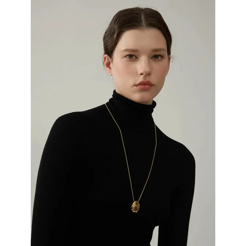 Yhpup 70 cm minimalistische lange Unisex-Pulloverkette, Schmuck, 316l Edelstahl, ovaler Anhänger, Halskette für Männer und Frauen, wasserdicht