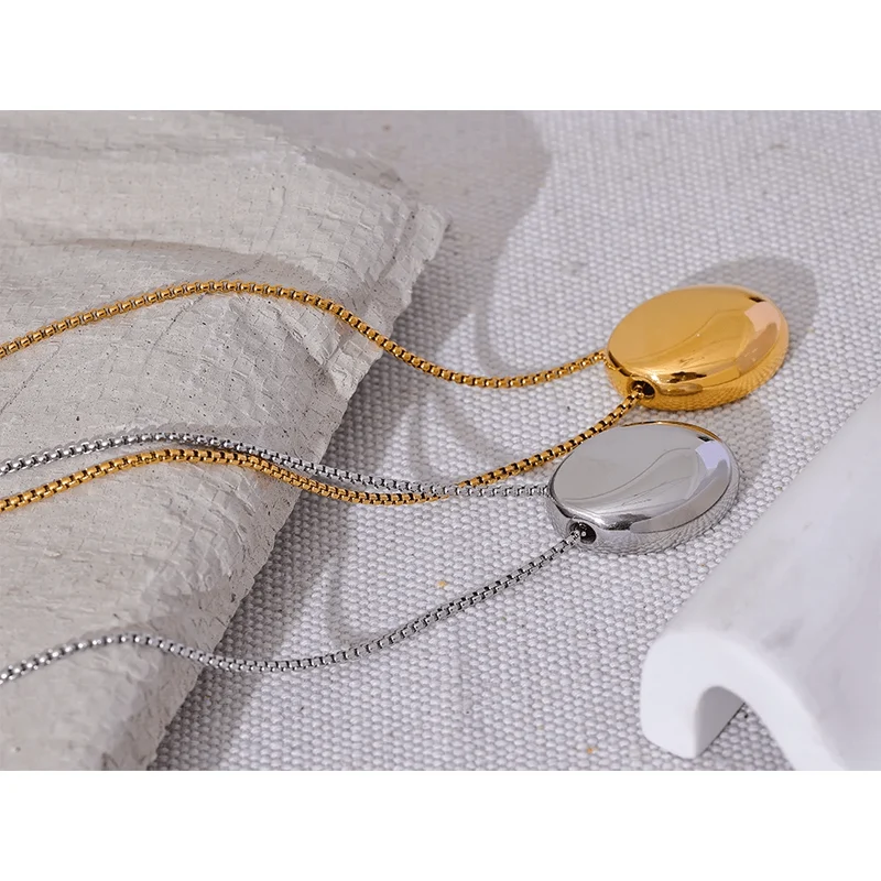 Yhpup 70 cm minimalistische lange Unisex-Pulloverkette, Schmuck, 316l Edelstahl, ovaler Anhänger, Halskette für Männer und Frauen, wasserdicht