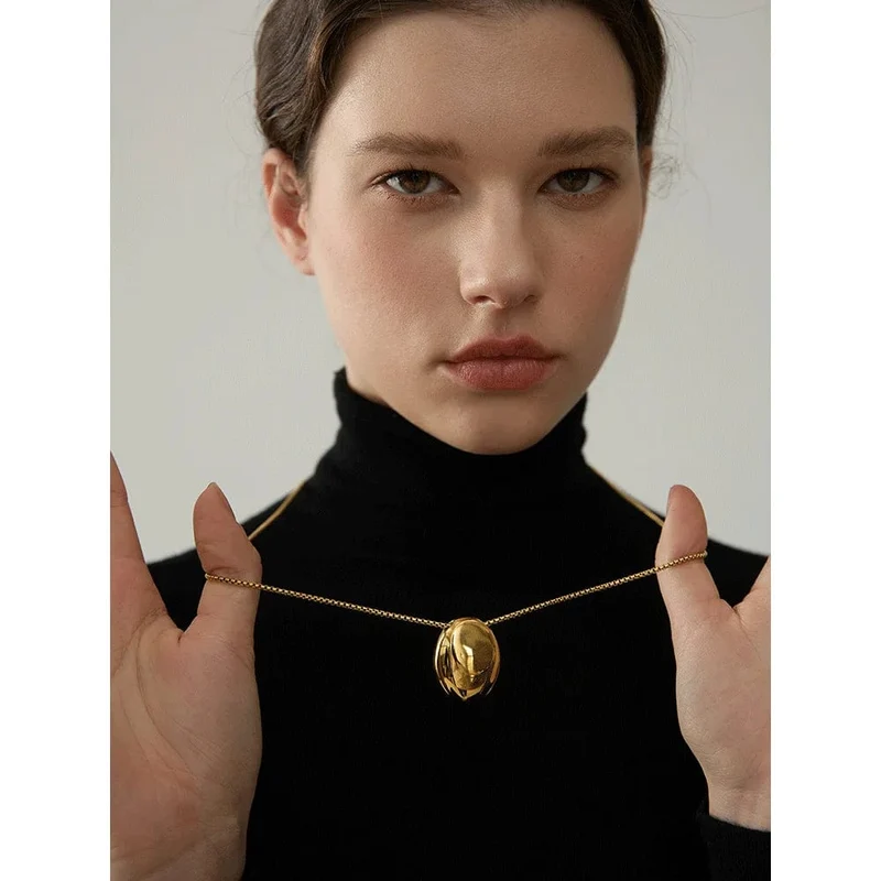 Yhpup 70 cm minimalistische lange Unisex-Pulloverkette, Schmuck, 316l Edelstahl, ovaler Anhänger, Halskette für Männer und Frauen, wasserdicht