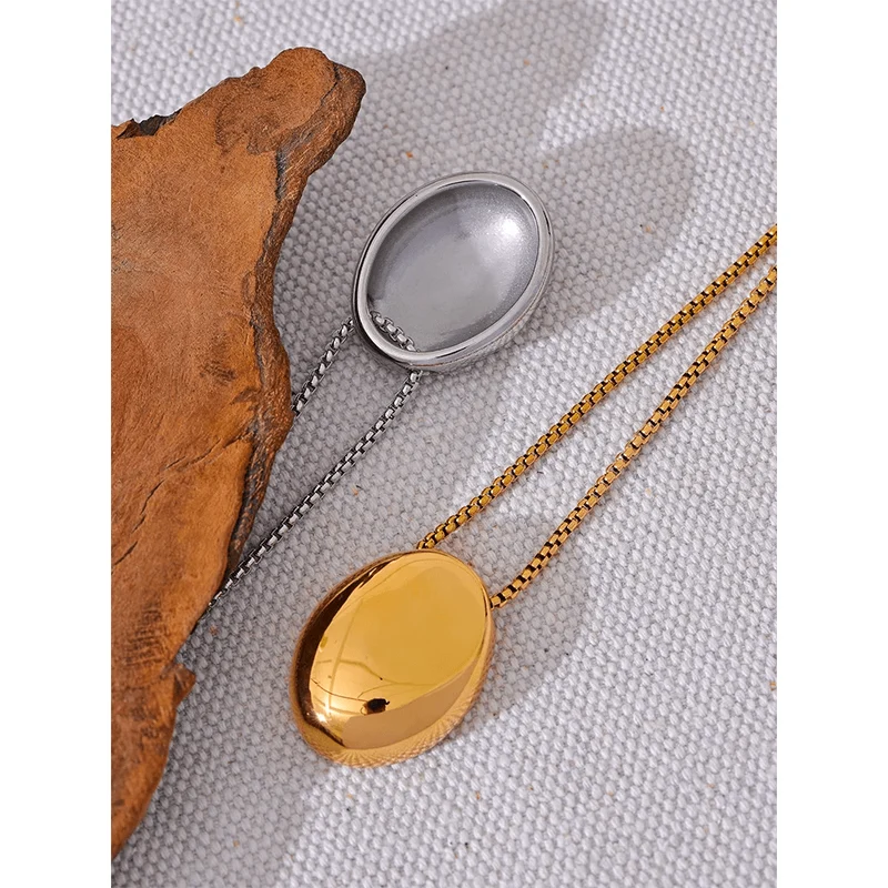 Yhpup 70 cm minimalistische lange Unisex-Pulloverkette, Schmuck, 316l Edelstahl, ovaler Anhänger, Halskette für Männer und Frauen, wasserdicht