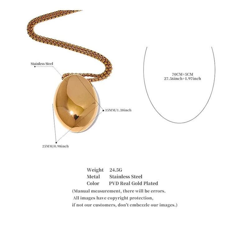 Yhpup 70 cm minimalistische lange Unisex-Pulloverkette, Schmuck, 316l Edelstahl, ovaler Anhänger, Halskette für Männer und Frauen, wasserdicht