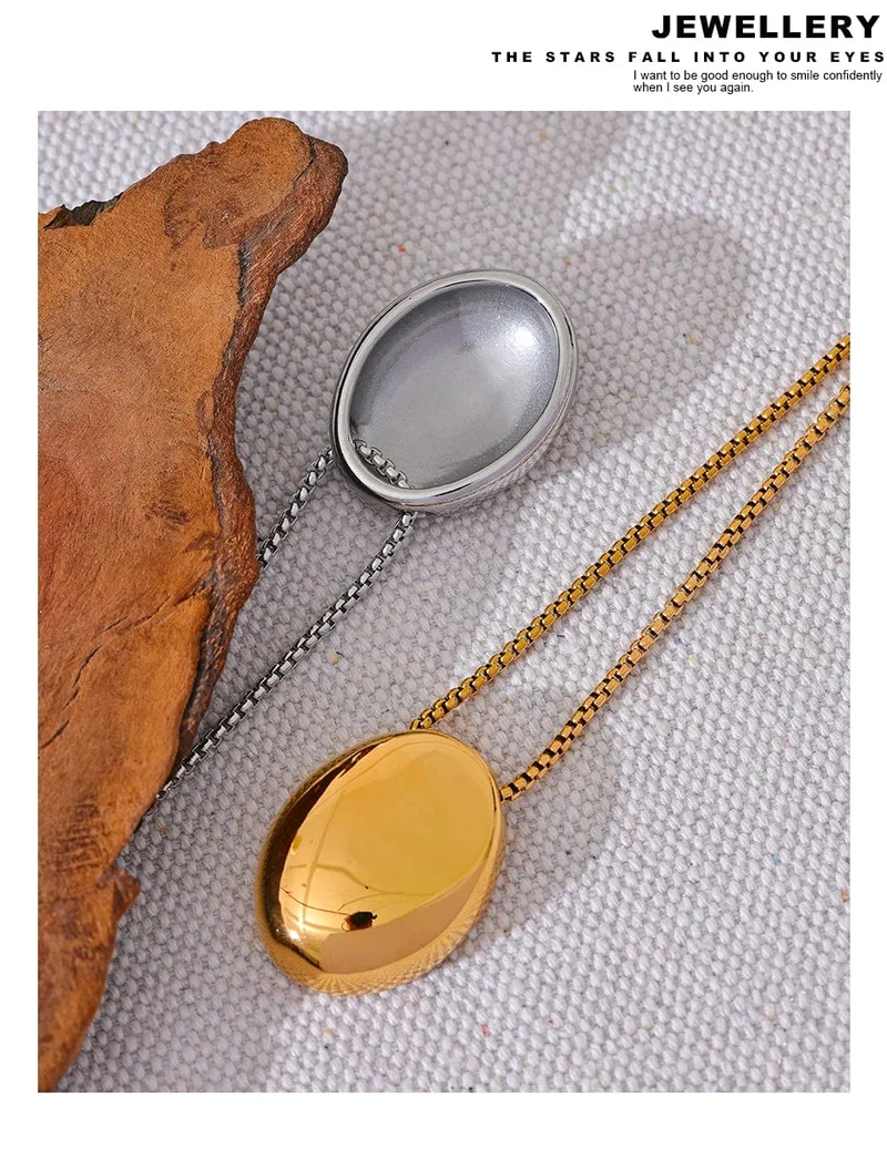 Yhpup 70 cm minimalistische lange Unisex-Pulloverkette, Schmuck, 316l Edelstahl, ovaler Anhänger, Halskette für Männer und Frauen, wasserdicht