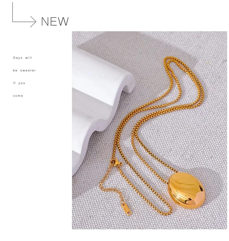 Yhpup 70 cm minimalistische lange Unisex-Pulloverkette, Schmuck, 316l Edelstahl, ovaler Anhänger, Halskette für Männer und Frauen, wasserdicht