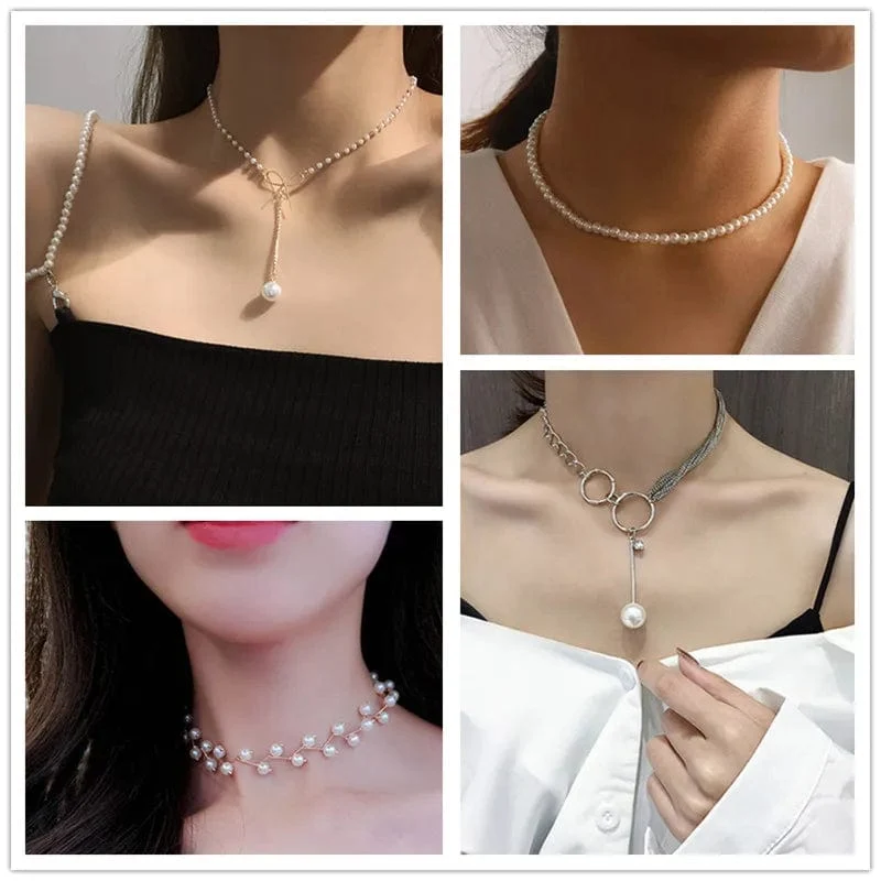Neue Koreanische Perle Halsketten für Frauen Gold Farbe Link Kette Halsband Mode Hals Zubehör Elegante Kragen bijoux femme