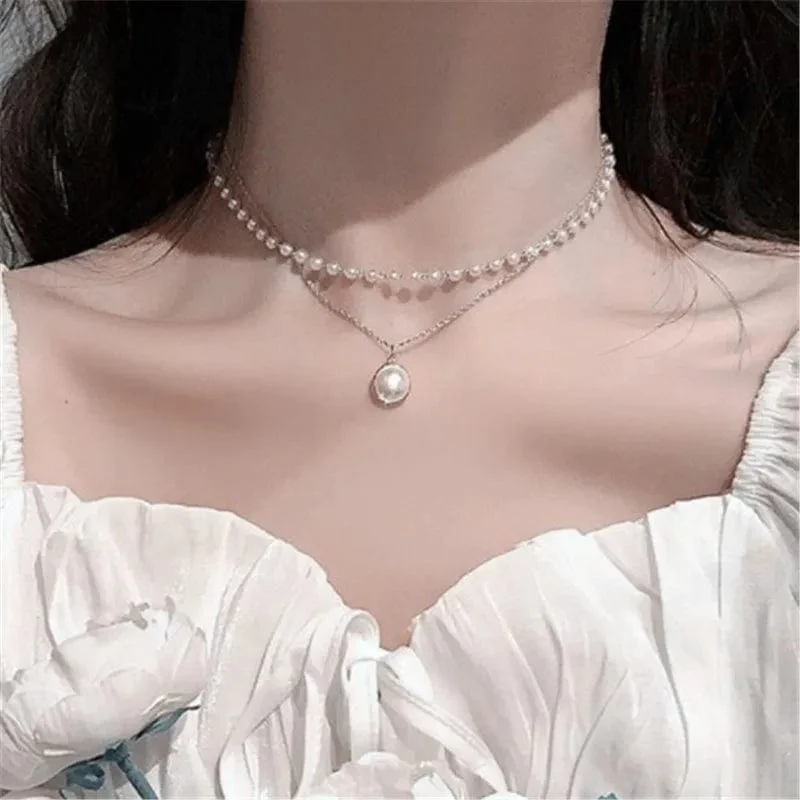Neue Koreanische Perle Halsketten für Frauen Gold Farbe Link Kette Halsband Mode Hals Zubehör Elegante Kragen bijoux femme