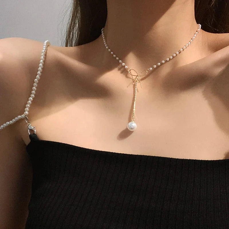 Neue Koreanische Perle Halsketten für Frauen Gold Farbe Link Kette Halsband Mode Hals Zubehör Elegante Kragen bijoux femme