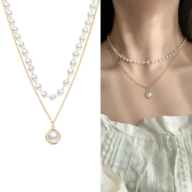 Neue Koreanische Perle Halsketten für Frauen Gold Farbe Link Kette Halsband Mode Hals Zubehör Elegante Kragen bijoux femme