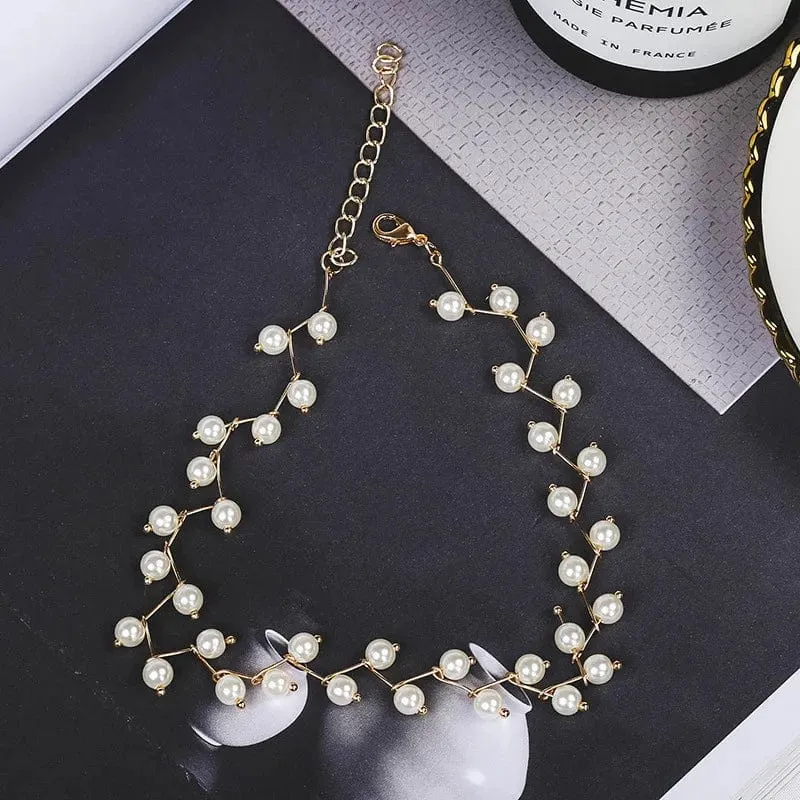 Neue Koreanische Perle Halsketten für Frauen Gold Farbe Link Kette Halsband Mode Hals Zubehör Elegante Kragen bijoux femme