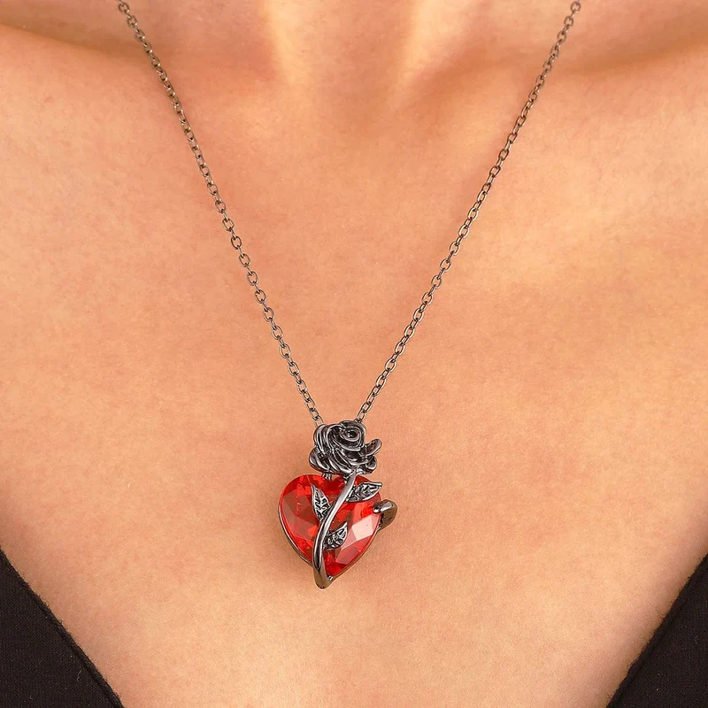 Gothic Rose Rot Liebe Halskette Damen Y2K Grunge Schmuck zierliche Silber Farbe Tonebloody Menschliches Herz Anhänger personalisierte Geschenke