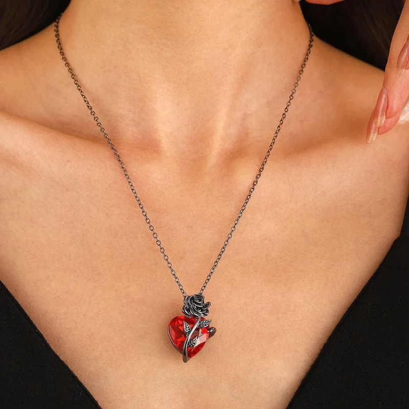 Gothic Rose Rot Liebe Halskette Damen Y2K Grunge Schmuck zierliche Silber Farbe Tonebloody Menschliches Herz Anhänger personalisierte Geschenke
