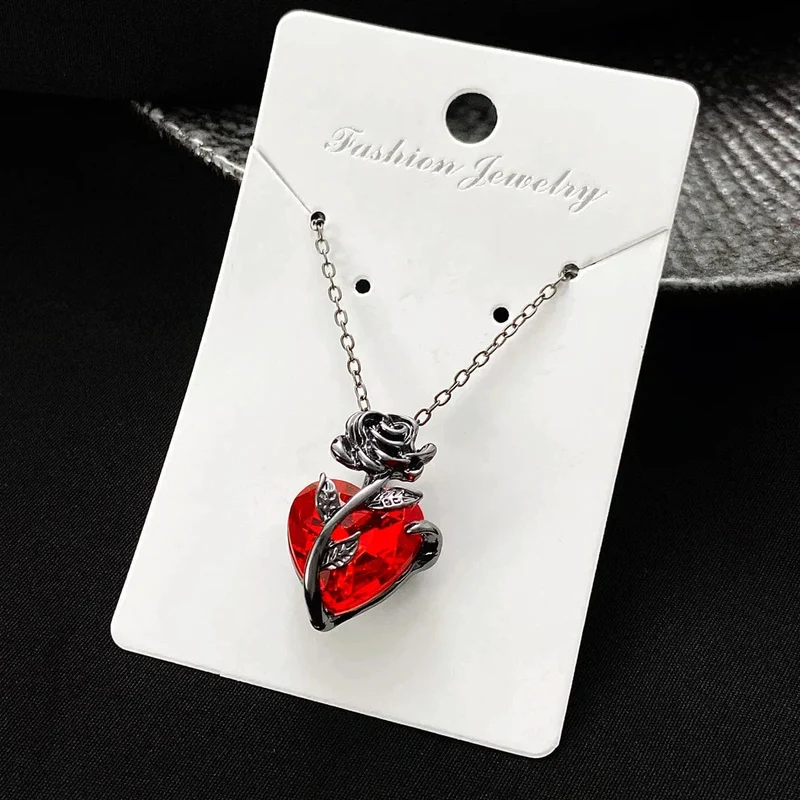 Gothic Rose Rot Liebe Halskette Damen Y2K Grunge Schmuck zierliche Silber Farbe Tonebloody Menschliches Herz Anhänger personalisierte Geschenke